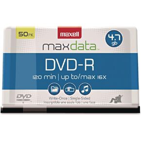 Maxell 638011 DVD-R Discs, 4.7GB, 16x, Spindle, Gold, 50/Pack