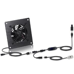 Dual 120mm Temperature-Controlled USB/DC Silent Cooling Fan - 5V/12V Dual Voltage,6-Inch, 10-Speed Adjustable - for AV Cabinets, Server Racks, Greenhouses & RVs