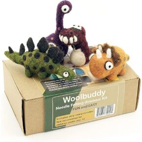 Woolbuddy Needle Felting Kit, 4 Felted Dinosaurs, Felted Animals, Felting Kit for Beginners Adult and Kids, Felting Supplies Included Felting Wool, Felting Pad, 4 Felting Needles and Instructions