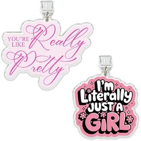 Set 2Pcs I'm Literally Just A Girl, You're Like Really Pretty Kindle Charms Dust Plug Charm 1.5 Inches Feminist Aesthetic Pink Beautiful Lightning/Type C Acrylic Material Accessories for E-Reader
