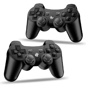 Kvkdiir 2 Pack Controller Compatible with PS3, Wireless Controllers with Dual Vibration, Motion Control, 2 Charging Cables - Black