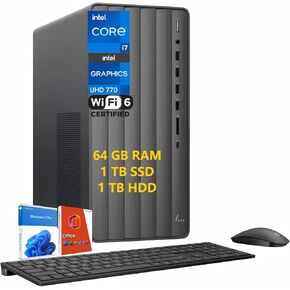 HP Envy Business Desktop Computer, Intel 20-Core i7-14700(Up to 5.4GHz), 64 GB RAM, 2 TB SSD, 2 TB HDD, Intel UHD Graphics 770, Tower PC, Wi-Fi 6, Windows 11 Pro, Microsoft Office Lifetime License