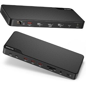 Mokin Thunderbolt 4 Dock - 16 منفذًا ، مراقبًا مزدوجًا لمحطة إرساء الكمبيوتر المحمول لـ MacBook ، محطة الإرساء 3 لـ Windows مع Power DC 150W ، TB4 Cable ، 2.5 Gigabit Ethernet （Thunderbolt ™ معتمد ™）