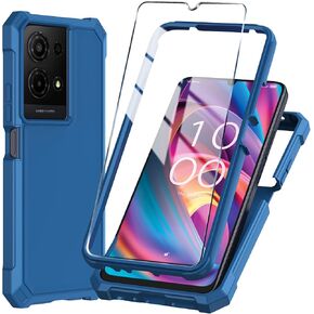 for TCL K32 5G Phone Case with Tempered Glass Screen Protector,Slim Soft Silicone Full-Body Protective Cover (Blue, TCL K32 5G)