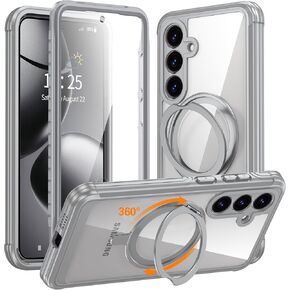 GUSTAVE Magnetic Stand for Samsung Galaxy S25 Ultra Case [Fit for MagSafe] [360°Rotatable Stand] [Built-in Tempered Glass Screen Protector] Full-Body Shockproof Military-Grade Protective Case Gray