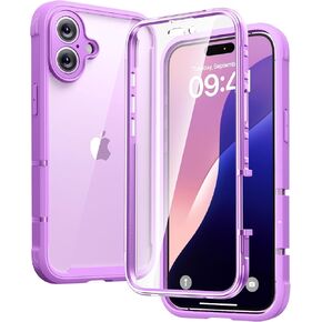 Diaclara Designed for iPhone 16 Plus Case 6.7 Inch,Upgraded [Full Camera Protection] Full Body Rugged Clear Bumper Case with Built-in Screen Protector for 16 Plus,Dark Pink