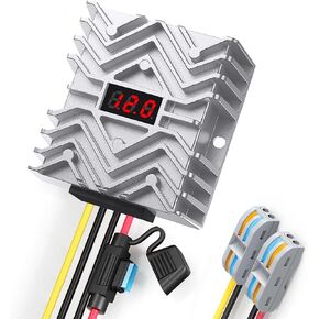DC 24V to 12V 30A 360W Step Down Converter with LED Display, MCU Safety Chip, with Connector Waterproof Power Supply for Car, Truck, Boat