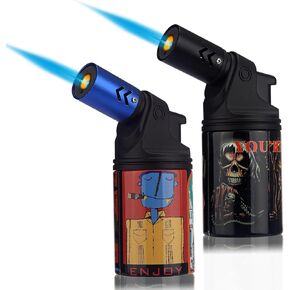 HONEST Two Pack High Cost Performance Torch Lighter Single Power Jet Flame Butane Lighters Refillable Adjustable Gas Lighter Windproof Lighters Candle BBQ Grill Camping (Black& Blue)