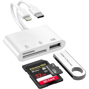 SD Card Reader for iPhone/iPad, Dual-Connector (USB C & Lightning) for Camera Memory Cards, 3-in-1 Micro SD Card Reader for Camera Adapter, Support SD, Micro SD, USB 3.0, Plug & Play