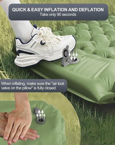 Inflatable Camping Sleeping Pad with Pillow & Foot Pump, 3"x79"x26" Single Camping Air Mattress, Compact Roll-Up, Quick-Dry & Durable Sleeping Mat for Backpacking, Hiking, Tent, Travel – Grass Green in Saudi Arabia