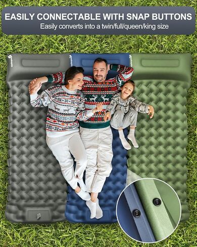Inflatable Camping Sleeping Pad with Pillow & Foot Pump, 3"x79"x26" Single Camping Air Mattress, Compact Roll-Up, Quick-Dry & Durable Sleeping Mat for Backpacking, Hiking, Tent, Travel – Grass Green in Saudi Arabia