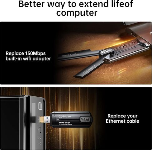 WiFi 6 USB 3.0 محول لاسلكي AX1800 مزدوج النطاق 1800 ميغابت في الثانية - هوائي ربح عالي ، خالي من السائق لجهاز سطح المكتب/الكمبيوتر المحمول ، مستقبل الإنترنت 802.11AX (WIFI6 1800MBPS) in Kuwait