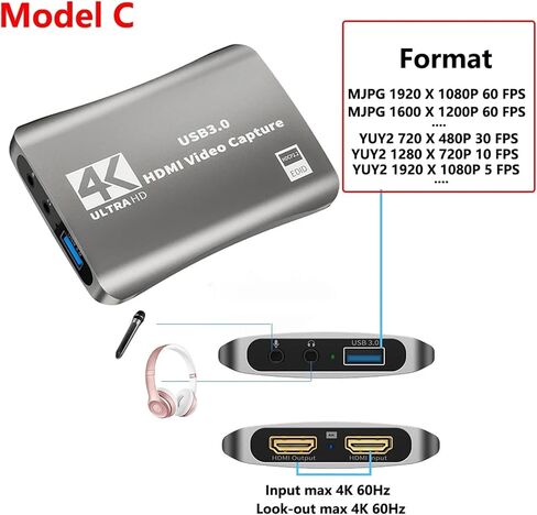4K Recoding Capture Card 4K USB C to HDMI with Audio Mic Streaming for PS*5 4 Nin*tendo Switch Camera Video Game Capture Box(A Max 4K 30Hz) in Kuwait