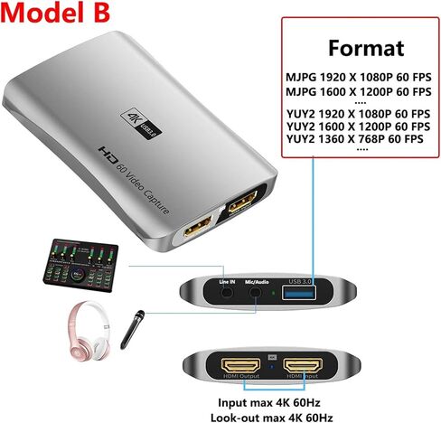4K Recoding Capture Card 4K USB C to HDMI with Audio Mic Streaming for PS*5 4 Nin*tendo Switch Camera Video Game Capture Box(A Max 4K 30Hz) in Kuwait