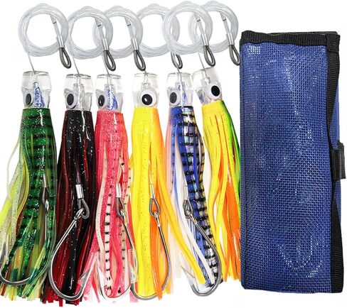 kmucutie Set of 6 pcs 9 inch / 7 inch / 6 inch trolling Lure Marlin Tuna Dolphin Shark Big Game deep sea Fishing Lures Included Mesh Bag in Kuwait
