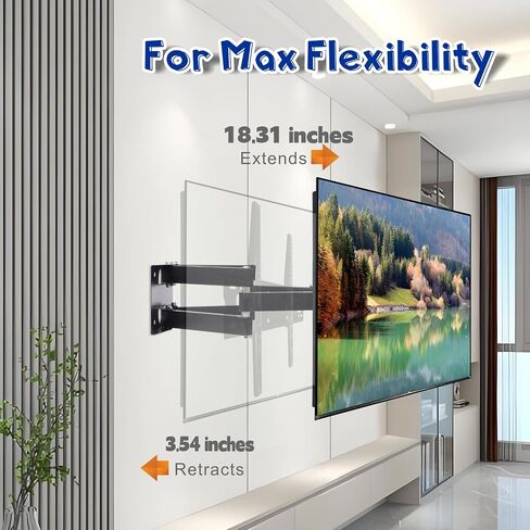 TV Wall Mount Bracket for Most 32-85 Inch TVs, Full Motion TV Wall Mount with Articulating Dual Arms Fits 8.6" Studs, Max VESA 600 x 400mm, Holds up to 110lbs Load in Saudi Arabia