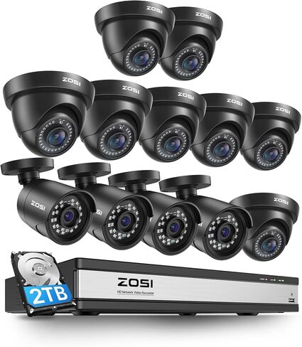 ZOSI 5MP Lite Home Security Camera System Outdoor Indoor, 8 Channel H.265+ CCTV DVR and 8 x 1080p Weatherproof Surveillance Bullet Dome Camera, AI Motion Detection, Remote Access (1TB Hard Drive) in Saudi Arabia