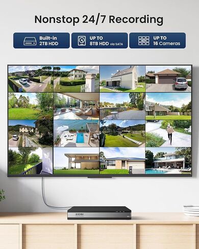 ZOSI 5MP Lite Home Security Camera System Outdoor Indoor, 8 Channel H.265+ CCTV DVR and 8 x 1080p Weatherproof Surveillance Bullet Dome Camera, AI Motion Detection, Remote Access (1TB Hard Drive) in Saudi Arabia
