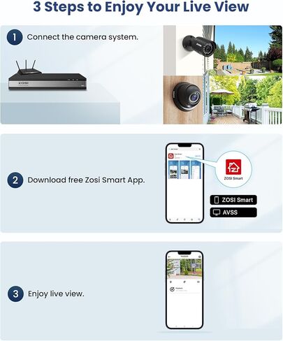 ZOSI 5MP Lite Home Security Camera System Outdoor Indoor, 8 Channel H.265+ CCTV DVR and 8 x 1080p Weatherproof Surveillance Bullet Dome Camera, AI Motion Detection, Remote Access (1TB Hard Drive) in Saudi Arabia
