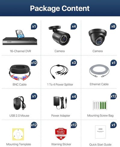 ZOSI 5MP Lite Home Security Camera System Outdoor Indoor, 8 Channel H.265+ CCTV DVR and 8 x 1080p Weatherproof Surveillance Bullet Dome Camera, AI Motion Detection, Remote Access (1TB Hard Drive) in Saudi Arabia