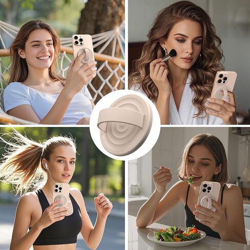 Magnetic Phone Ring Grip Holder, Silicone Finger Loop Grip, Compatible with MasSafe, Back of Phone for iPhone Pro Max/Plus/16/15/15/14/13/12 Series, Light Brown in Kuwait