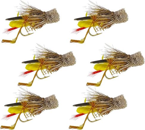 Dave's Hopper Dry Fly Fishing Set - 6 Pcs, Hook Size #10 - Topwater Terrestrial Grasshopper Flies for Bass, Panfish, Trout by Thor Outdoor in Saudi Arabia