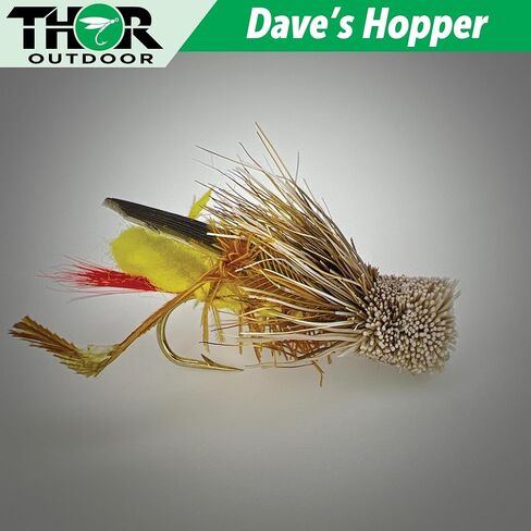 Dave's Hopper Dry Fly Fishing Set - 6 Pcs, Hook Size #10 - Topwater Terrestrial Grasshopper Flies for Bass, Panfish, Trout by Thor Outdoor in Saudi Arabia