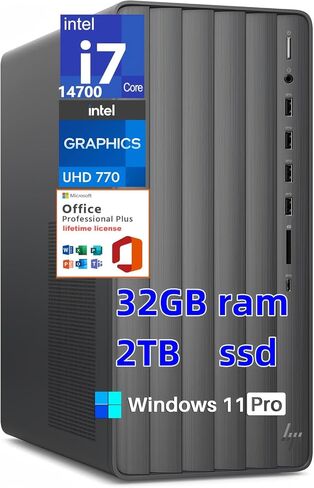 HP Envy Desktop Tower PC, 14th Gen Intel i7-14700(20-Core, Up to 5.4GHz), 64 GB RAM, 2 TB SSD, Intel UHD Graphics 770, Wi-Fi 6, Windows 11 Pro, Microsoft Office Pro Lifetime License, TE01-5002 in Kuwait