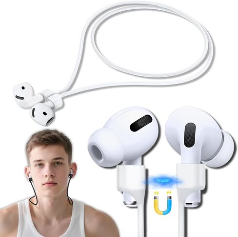 1 Pack AirPod Strap with Magnetic,AirPod Lanyard Anti-Lost Cord for Sports Anti-Loss,Air Pods Accessories Compatible with AirPods 4 Case 2024, Air Pod Pro 2nd/1st, 3,2/1- White in Kuwait