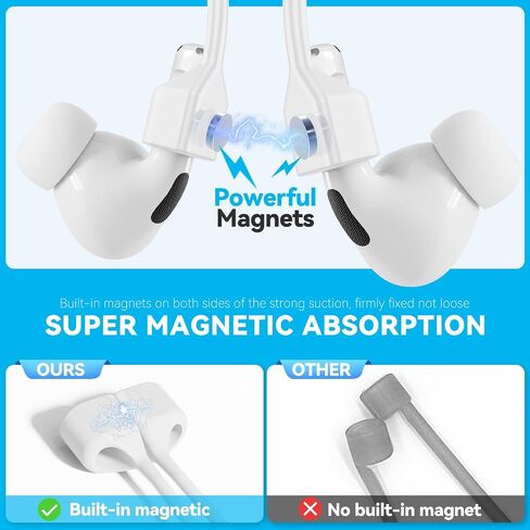 1 Pack AirPod Strap with Magnetic,AirPod Lanyard Anti-Lost Cord for Sports Anti-Loss,Air Pods Accessories Compatible with AirPods 4 Case 2024, Air Pod Pro 2nd/1st, 3,2/1- White in Kuwait