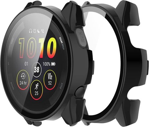 Protective Case Compatible with Garmin Forerunner 265S Screen Protector Anti Drop Hard PC Full Cover Tempered Glass Protector Cases for Forerunner 265s Watch,Black*2 in Saudi Arabia