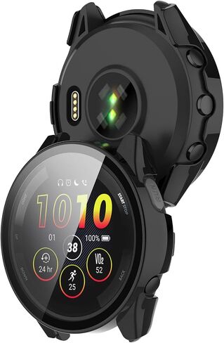 Protective Case Compatible with Garmin Forerunner 265S Screen Protector Anti Drop Hard PC Full Cover Tempered Glass Protector Cases for Forerunner 265s Watch,Black*2 in Saudi Arabia