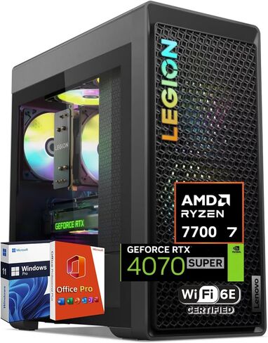 Lenovo Legion Tower 5 Gen 8 Gaming Desktop Tower PC, AMD Ryzen 7 7700(Up to 5.3GHz), NVIDIA RTX 4070 Super 12GB GDDR6X, 32 GB DDR5, 2 TB SSD, BT5.3, Windows 11 Pro, Office Pro Lifetime, KB & Mouse Set in Saudi Arabia