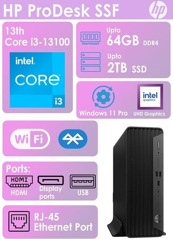 HP Prodesk G9 SFF كمبيوتر سطح المكتب | 13th Core i3 CPU | دعم عرض مزدوج 4K | ذاكرة الوصول العشوائي 32GB ، 1 تيرابايت SSD | wifi | بلوتوث | HDMI ، USB ، RJ-45 | Windows 11 Pro | لوحة المفاتيح السلكية والماوس | استخدام الأعمال والاستخدام الشخصي in Kuwait