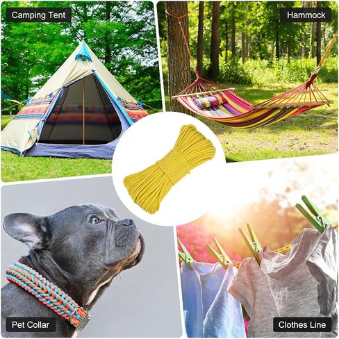 4 mm 102FT Guyline Camping Paracord [1PCS] - Guy Lines Ultralight Thin Cord Rope 7 Strands Paracord 550LB Use for Camping Tents & Tarps & Hiking - [Yellow] in Kuwait