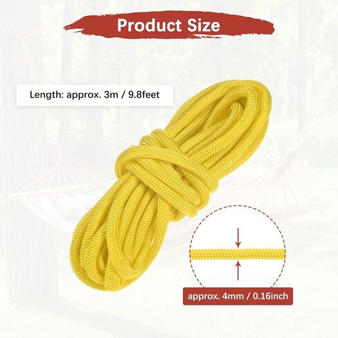 4 mm 102FT Guyline Camping Paracord [1PCS] - Guy Lines Ultralight Thin Cord Rope 7 Strands Paracord 550LB Use for Camping Tents & Tarps & Hiking - [Yellow] in Kuwait
