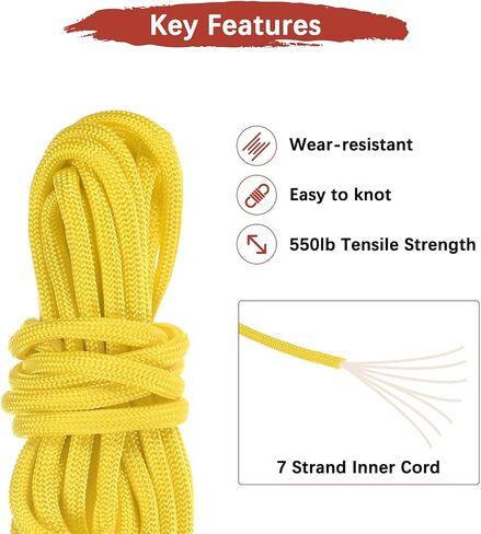 4 mm 10FT Guyline Camping Paracord [1PCS] - Guy Lines Ultralight Thin Cord Rope 7 Strands Paracord 550LB Use for Camping Tents & Tarps & Hiking - [Black] in Kuwait
