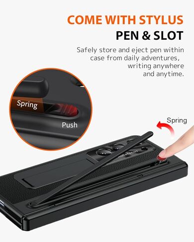 NINKI for Samsung Galaxy Z Fold 5 Case with S Pen Holder & S Pen, Galaxy Z Fold 5 Phone Case with Stand & Screen Protector, Plating Leather Hinge Protective Cover for Z Fold5 5G – Gold with Black in Saudi Arabia