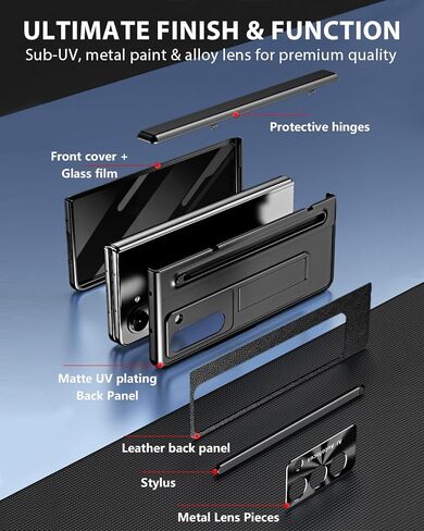 NINKI for Samsung Galaxy Z Fold 5 Case with S Pen Holder & S Pen, Galaxy Z Fold 5 Phone Case with Stand & Screen Protector, Plating Leather Hinge Protective Cover for Z Fold5 5G – Gold with Black in Saudi Arabia