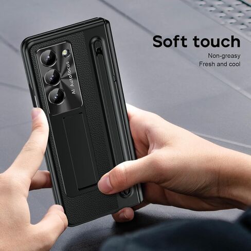 NINKI for Samsung Galaxy Z Fold 5 Case with S Pen Holder & S Pen, Galaxy Z Fold 5 Phone Case with Stand & Screen Protector, Plating Leather Hinge Protective Cover for Z Fold5 5G – Gold with Black in Saudi Arabia