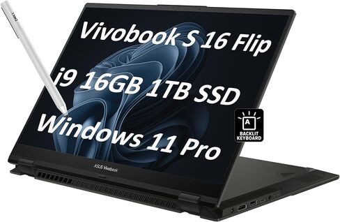 Asus Vivobook S 16 Flip 2-in-1 Laptop (16 "FHD+ Touchscreen ، Intel 14-Core I9-13900H ، RAM 40GB ، 2TB SSD ، IST Stylus) للمبدع ، المصور ، المصمم ، الإضاءة الخلفية KB ، وين 11 Pro W/AI Copilot ، أسود in Saudi Arabia