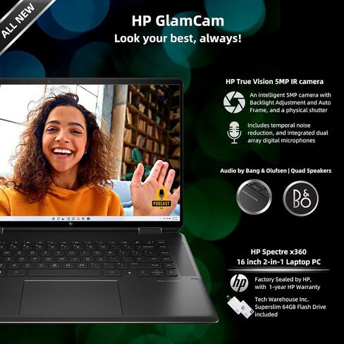 HP Specter X360 2-in-1 كمبيوتر محمول لمصمم Prisoner Business Professional 16 "WQXGA Touch Intel 16-Core Ultra 7 155h (حتى 11 TOPS) in Saudi Arabia