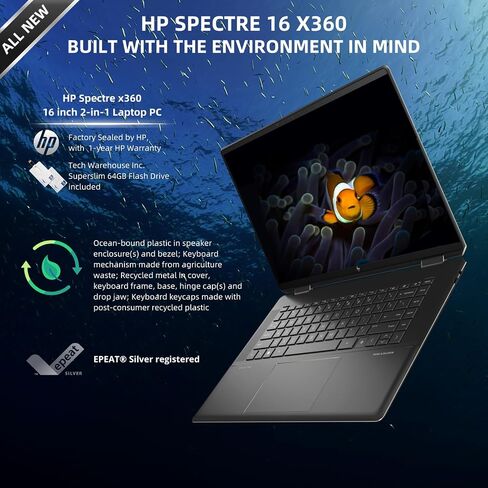HP Specter X360 2-in-1 كمبيوتر محمول لمصمم Prisoner Business Professional 16 "WQXGA Touch Intel 16-Core Ultra 7 155h (حتى 11 TOPS) in Saudi Arabia