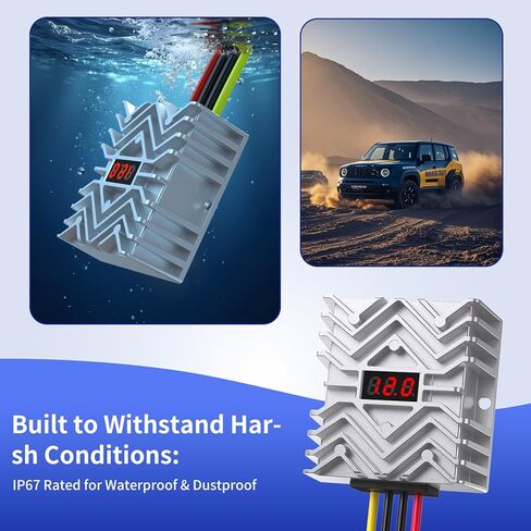 DC 24V to 12V 30A 360W Step Down Converter with LED Display, MCU Safety Chip, with Connector Waterproof Power Supply for Car, Truck, Boat in Kuwait