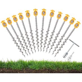 8 Pcs Non-Rust Cast Aluminum Screw in Tent Stakes, Ideal for Camping, Trampolines, Sheds, Backyard, Swing Sets 14 Inch - Silver