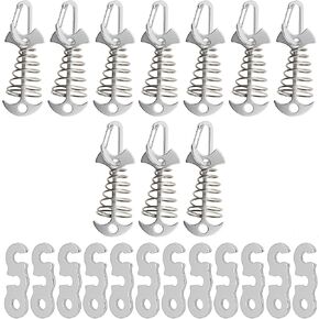 Fishbone Spring Hooks with Anti-Slip BAuckles, Aluminum Alloy Tent Stakes for Outdoor Camping Windproof Tent Pegs Anchors Large Size 55mm (Silver)