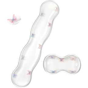 Gel Keyboard and Mouse Wrist Rest Set – Clear Wrist Rest for Computer Keyboard 60%/68%/75%, Comfort & Support for Typing and Gaming (Cute Butterfly)