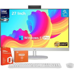 HP 27" FHD Touchscreen Business All-in-One Desktop, Intel 12-core Ultra 7 155U (Beats i7-1355U), 64 GB DDR5, 4 TB SSD, Intel GPU, FHD IR Camera, Wireless KB & Mouse, Wi-Fi 6, Win 11 Pro, Accessories