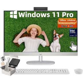 HP All-in-One Computer, 27'' FHD Touchscreen Desktop Computer, Intel 12-core Ultra 7 155U(Beats i7-1355U), Microsoft Office Lifetime License, Windows 11 Pro, Wi-Fi 6, Bluetooth (64GB RAM | 4TB SSD)