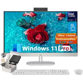 HP All-in-One Computer Desktop, 27'' FHD Touchscreen, Intel 12-core Ultra 7 155U(Beats i7-1355U), Microsoft Office Lifetime License, Windows 11 Pro, Wi-Fi 6, Bluetooth (16GB RAM | 1TB SSD)